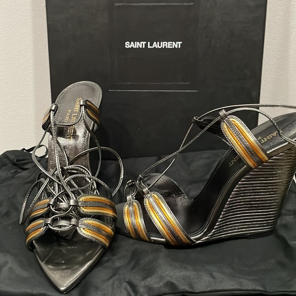 Saint Laurent stunning laced up wedges brand new in original box with dust bags - Picture 2 of 7